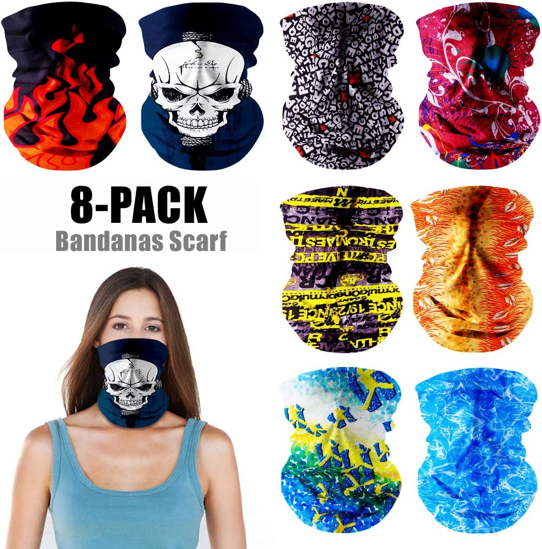 Vetoo 8 Pack Bandana Headband, Multifunctional Magic Headwear Fashion Bandanas, Face Scarf, Women Men Neck Gaiter for Yoga Running Hiking Training Outdoors Cycling