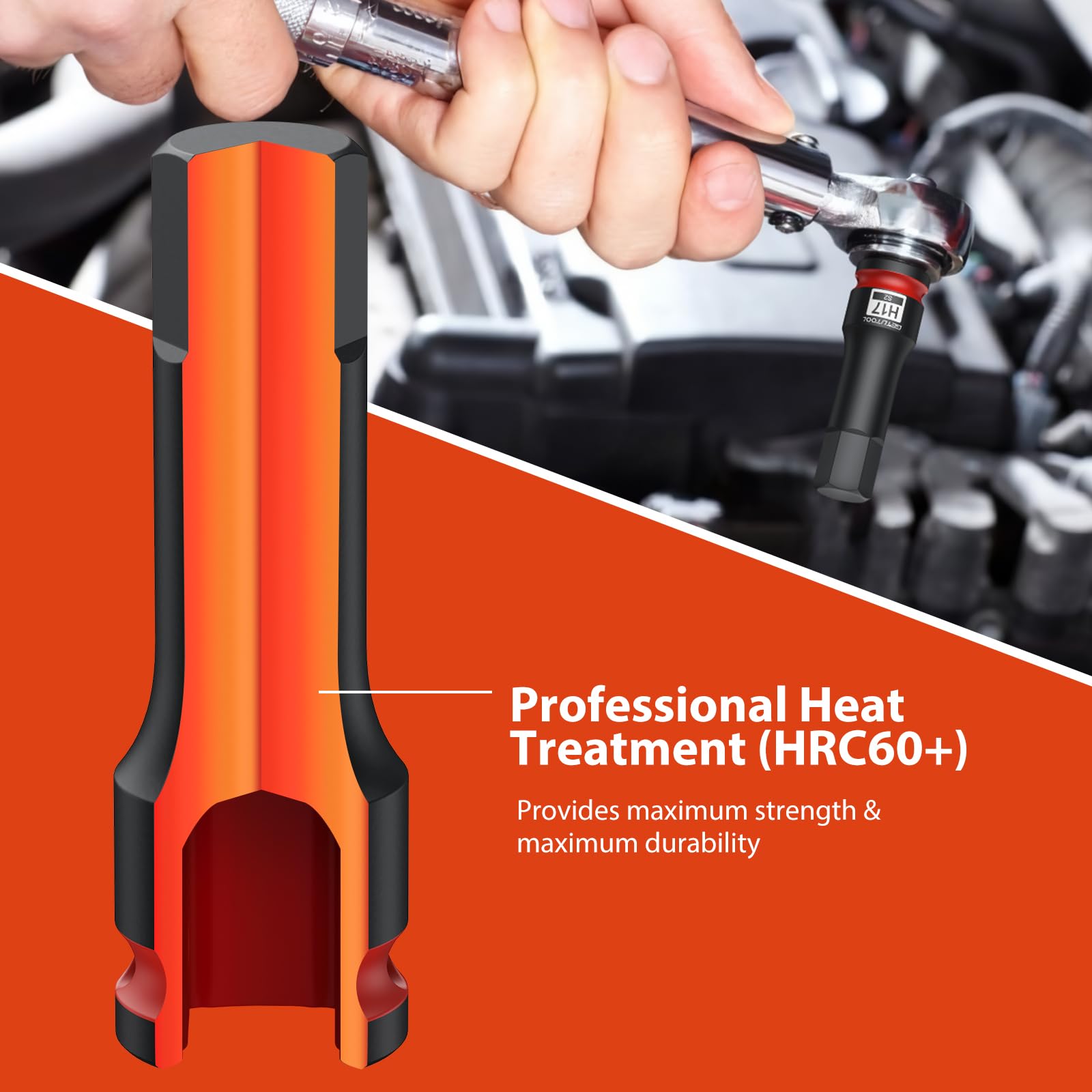 GETLITOOL 1/2" Kraft Innensechskant Schlagschrauber Nüsse Satz, 8tlg S2-Stahl Sechskant Bit Stecknuss Set HX 5mm - 19mm, Länge 78 mm Innensechskant Steckschlüssel Set für Innensechskantschrauben 6