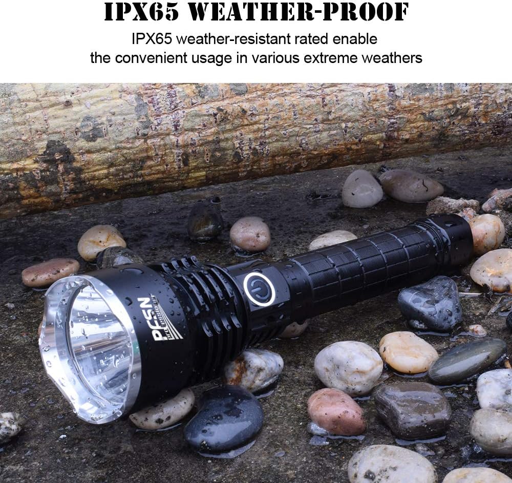 Super Bright Flashlight Rechargeable 6000 Lumen Waterproof High Powered Searchlight with Powerful P50 LED PFSN Brightest Tactical Torch Light Best for Outdoor Hunting Camping (26650 Battery Included) - - 