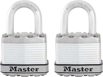 Master Lock Pack of 2 Heavy Duty Padlocks 8/10 Outdoor Keyed Laminated Steel