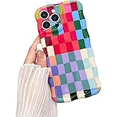 branple Compatible with iPhone 16 Pro Max Case, Cute Wave Curly Colorful Checkerboard Plaid Phone Case for Women/Men, Soft TPU Shockproof Protection Case Designed for iPhone 16 Pro Max (Colorful 1)