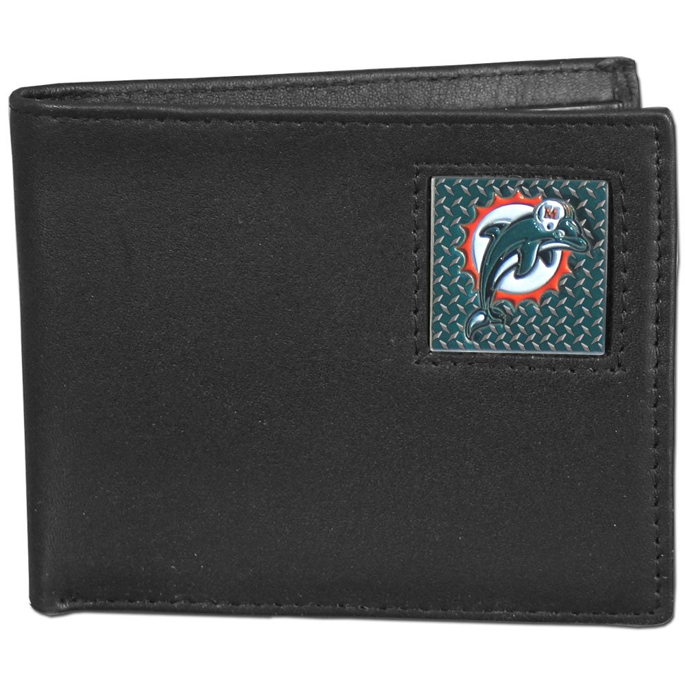 Siskiyou NFL Miami Dolphins Leather Gridiron Bi-Fold Wallet, Black