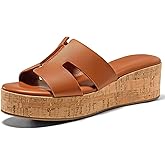 Coutgo Women's Platform Wedge Sandals Open Toe Slip On Slides Cork Heeled Cutout Comfortable Summer Shoes