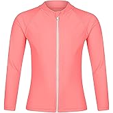 Tame the Sun Girls Long Sleeve UPF 50+ Rash Guard Swim Shirt - One Piece Zipper Toddler Swim Shirt for Girls