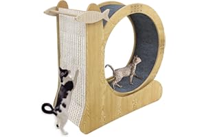 MIWOOYY Large Cat Exercise Wheel with Scratcher and Storage - 40 Inch Natural Solid Wood Cat Treadmill for Indoor Cats Run Motion & Play (Snail)