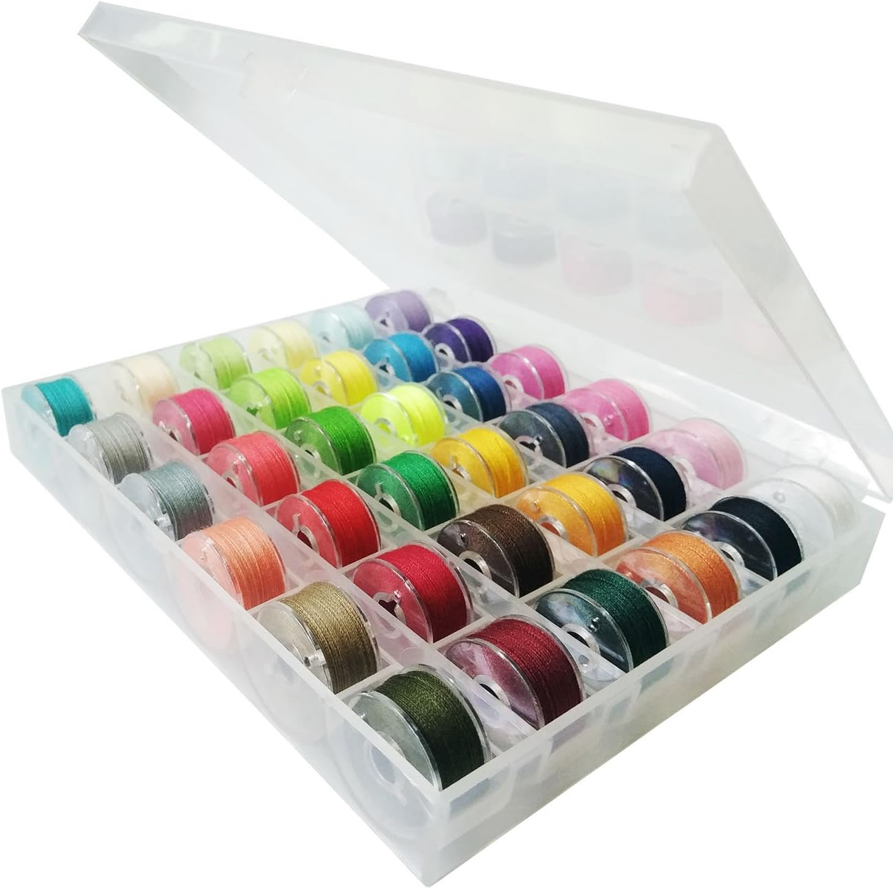 36 Bobbins and Sewing Thread with Case for Brother Singer Babylock Janome Kenmore (Assorted Colors)