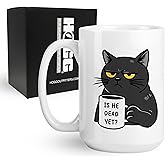 Hogg Is He Dead Yet Coffee Mug, 15 oz Ceramic FDT Cup, Is He Dead Yet, FDT Mug, Fuck You Coffee Cups, Black Cat, Gifts for Coworkers, Funny Gifts for Liberal, Anti MAGA Merchandise