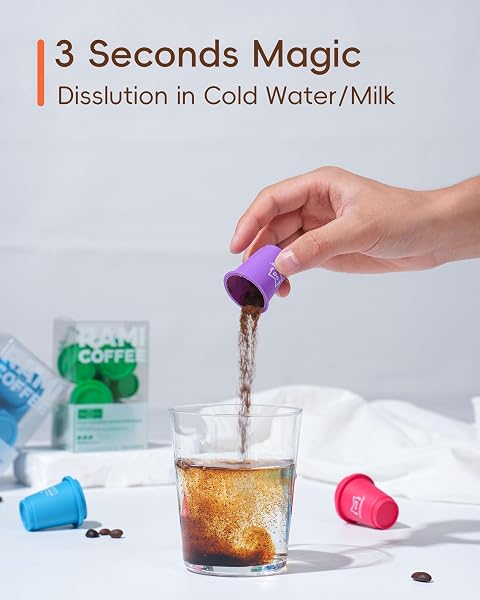 RAMI COFFEE COLD BREW FREEZE DRIED INSTANT COFFEE POWDER, MEDIUM ROAST 100% ARABICA, 6 PORTABLE SINGLE PACKETS FOR HOME TRAVEL BACKPACKING CAMPING