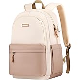KROSIAS School Backpack for Teens Girls, Cute Student Bookbag Large 15.6 Inch Laptop Bag Aesthetic College Backpacks for Women High School Travel (Khaki Beige)