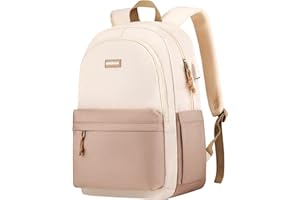 KROSIAS School Backpack for Teens Girls, Cute Student Bookbag Large 15.6 Inch Laptop Bag Aesthetic College Backpacks for Women High School Travel (Khaki Beige)