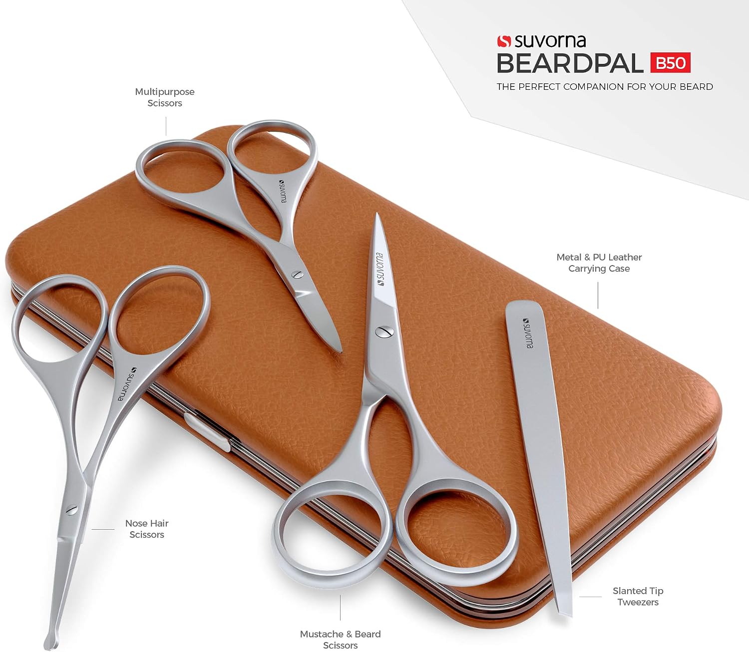 Suvorna Moustache and Beard kit with Beard Scissors, Moustache Shear, Nose Shears, Eyebrow Scissors and Tweezers for Facial Hair - Image 3