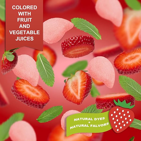 SOFT & CHEWY CANDY 7 PACKS, MARSHMALLOWS GUMMY CANDIES BULK, SWEET & SOUR CHEWS CANDY GUMMY NET 350G, NATURAL DYES & FLAVORS, MAJOR ALLERGY FRIENDLY, INDIVIDUALLY WRAPPED FRUITY SNACK PACKS (STRAWBERRY)