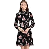 Allegra K Women's Mock Neck Swing Knee Length Long Sleeve A-line Floral Dress