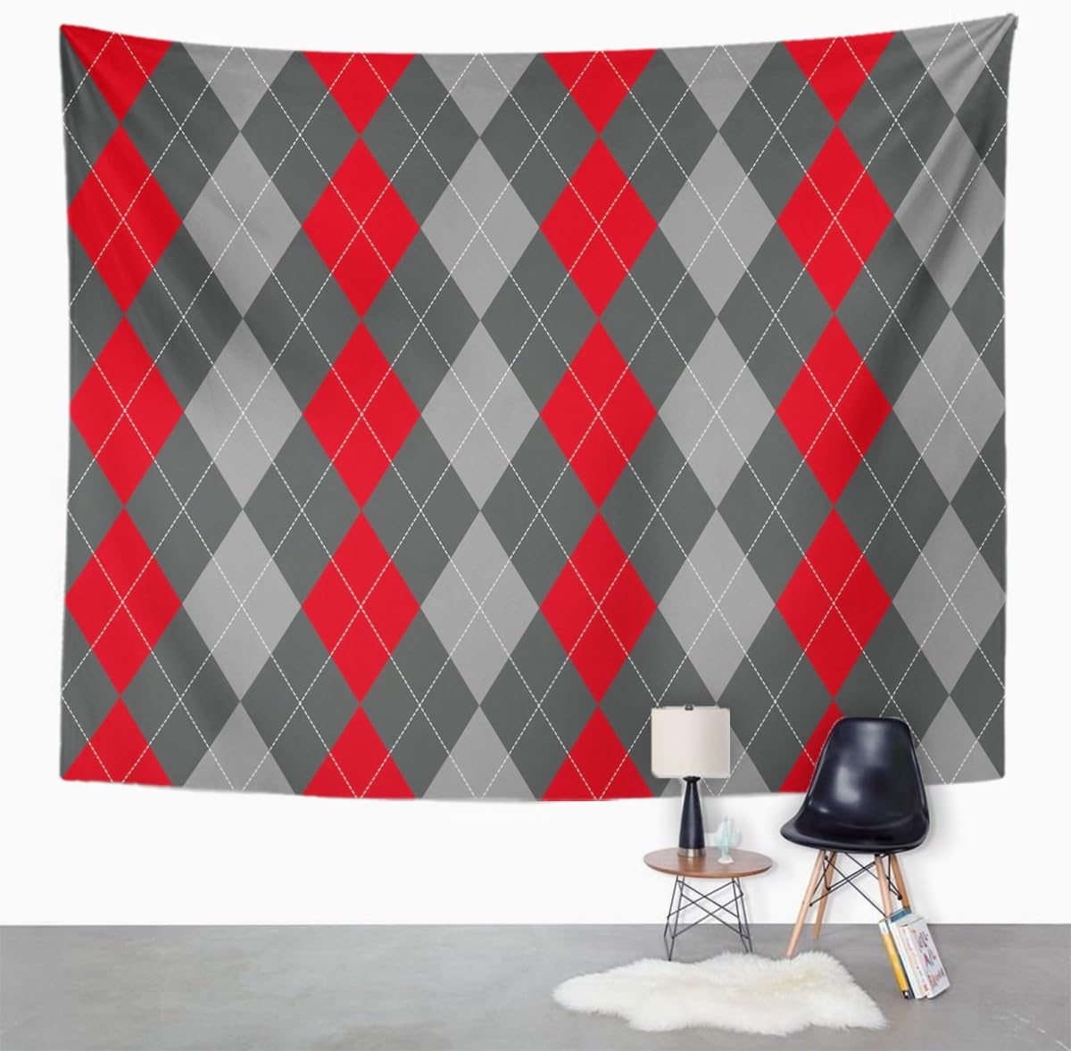 Amazon Co Jp Varyhome タペストリー 赤 ダイヤモンド グレー アーガイル柄 フラットデザイン 抽象 ホームインテリア 壁掛け リビングルーム ベッドルーム 寮用 50 X 60 ゴールド ホーム キッチン