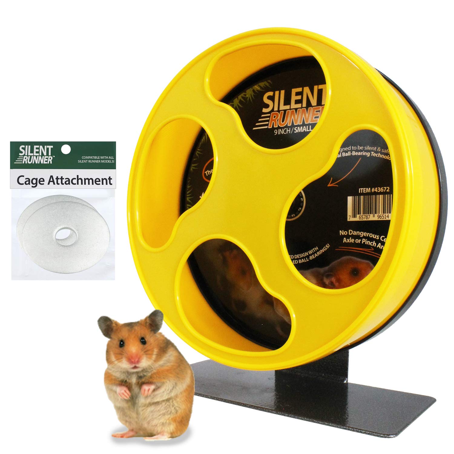 Silent Runner 9" Wheel + Cage Attachment Hamsters, Gerbils, Mice