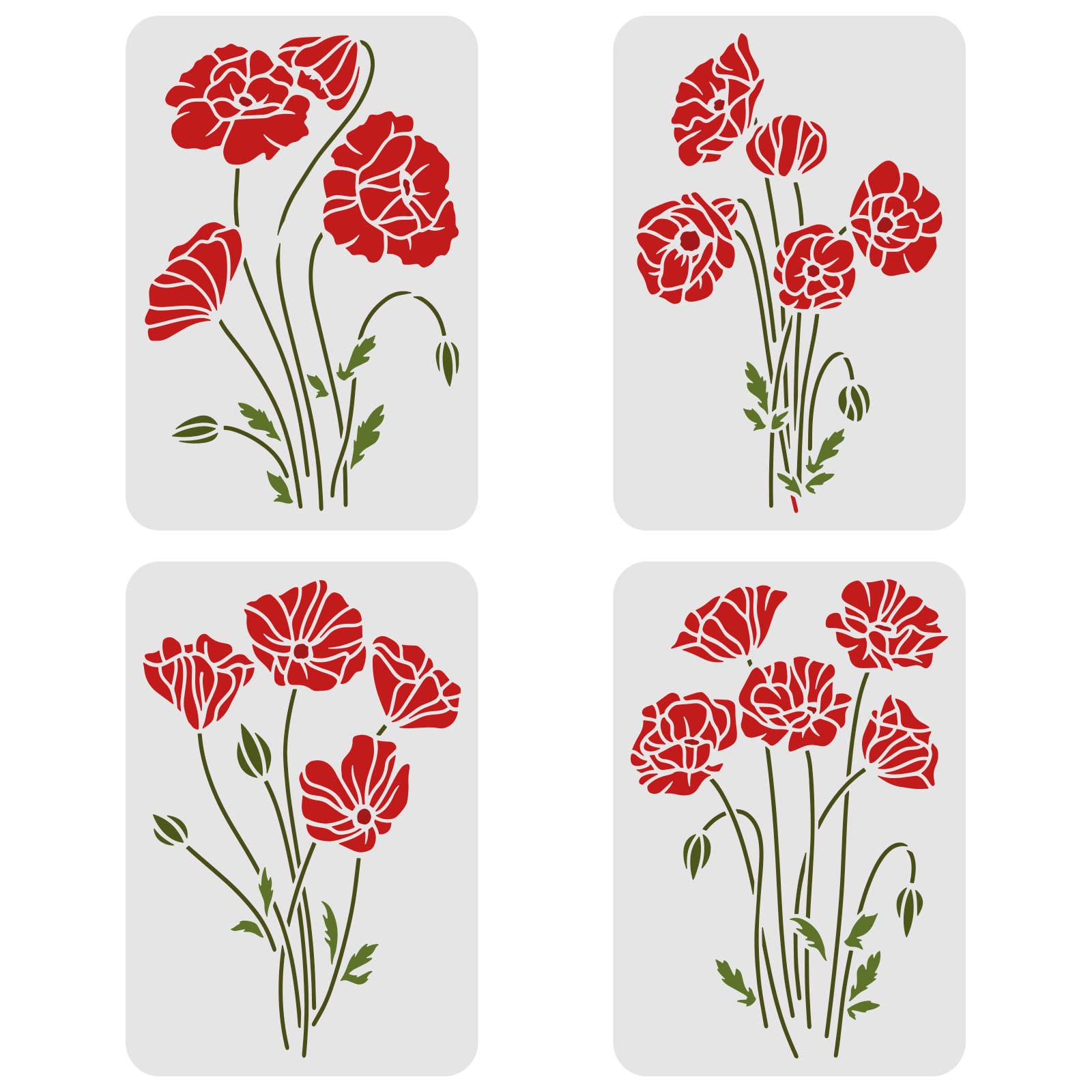 Photo 1 of FINGERINSPIRE 4PCS Flower Bouquet Stencil 11.7x8.3 inch Large Wall Stencil Wildflower Stencil Bouquet Painting Stencils, Plastic Field Flower Craft Stencil Spray Paint Stencils for Home Decoration