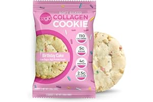 321GLŌ 321gloÌ„ Collagen Cookies | Soft Baked, High Protein Cookies | Low Carb, Low Sugar | Keto Snack for Women, Men, & Kids | 6 Pack (Birthday Cake)
