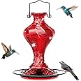 Glass Hummingbird Feeder for Outdoors Hanging, Bird Nectar Feeder with Perch & 5 Flower Feeding Ports, 20 Oz Leak Proof for Outside Garden Decor Backyard, Gifts for Women Mom, Red