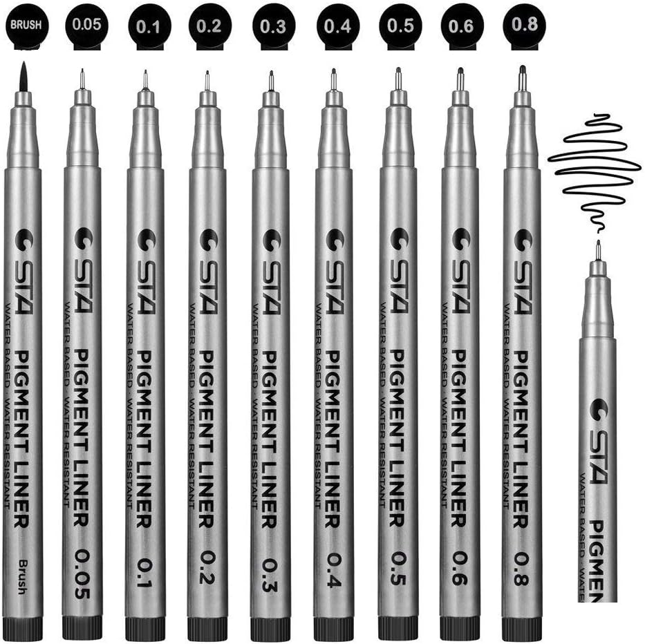 9 Pack Black Fineliner Drawing Pens - Fine Point Liner Pen Pigment Micro-Line Pen - Anti-Bleed Archival ink – Perfect for Sketching, Anime, Artist Illustration, Drafting, Technical, Office Documents