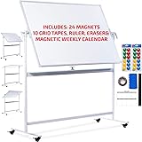 CREATIVE SPACE Standing Mobile Whiteboard - 48x36, Portable, Magnetic Dry Erase Board with Stand, Double Sided, Rolling - Office White Board on Wheels