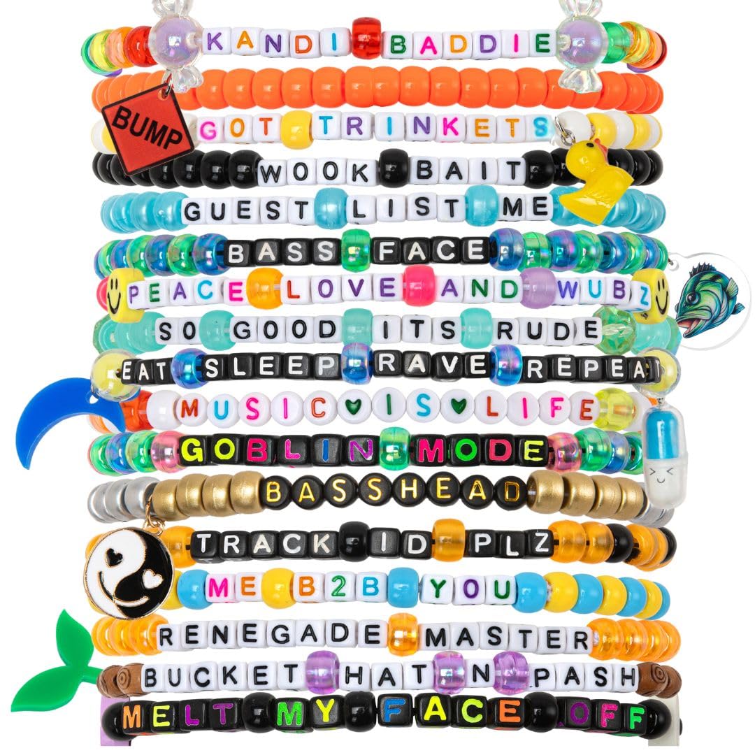 Handmade Kandi Bead Bracelets for Festivals, Parties, Raves, and More! PLUR Fun (12-Pack) (EDM)
