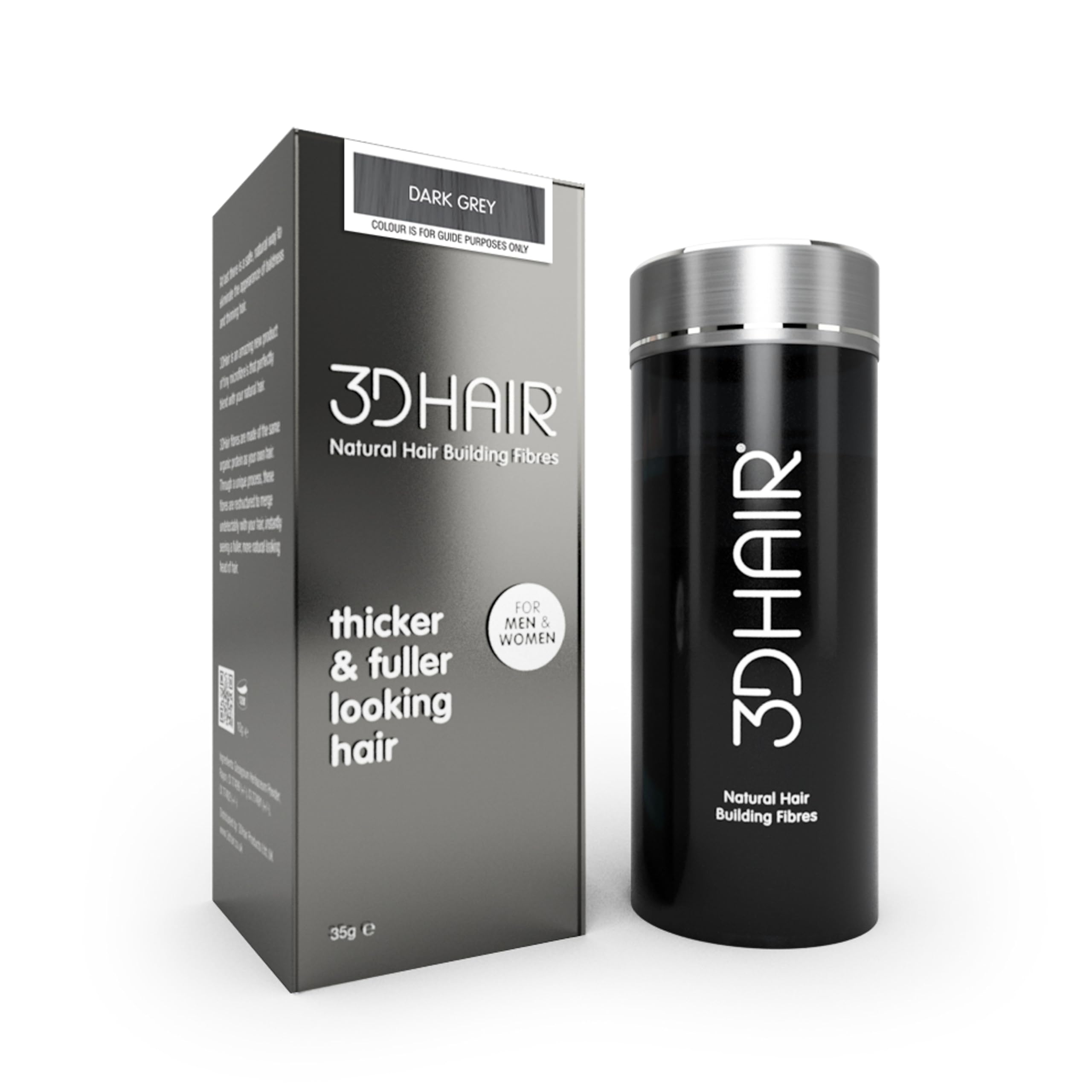 3D Hair Fibres | Hair Powder for Thinning Hair 35g Bottle | Makes Thin Hair Look Thicker in Seconds | Hair Loss Concealer For Women & Men (Dark Grey)