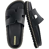 CUSHIONAIRE Crisp Women’s Slide Sandal – Faux Leather Cutout Slip-On with Artisan Stitching & Memory Foam, Wide Widths Available