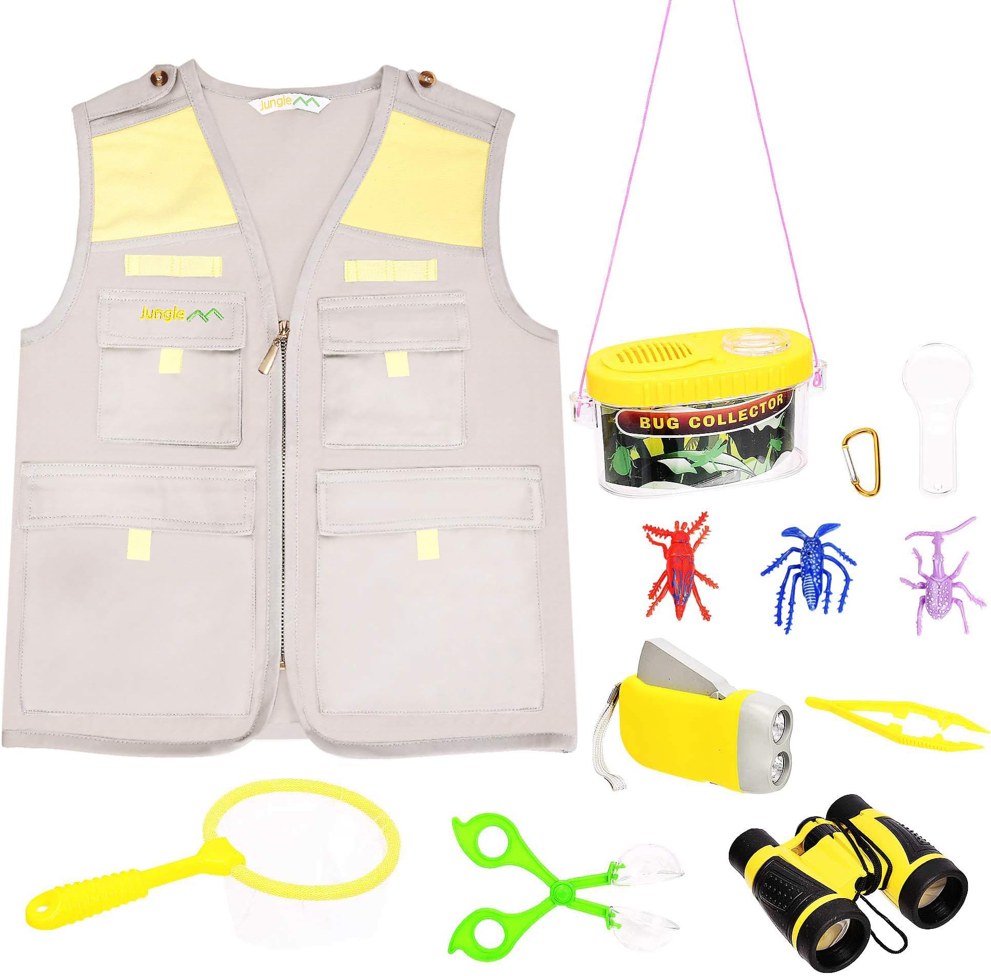 Jungle M Explorer Kit for Kids Ages 3-6 Years Old | Educational Adventure Toys for Backyard & Outdoor Games | Scout Costume & Complete Exploration Tool Set - Binoculars, Flashlight, Magnifying Glass