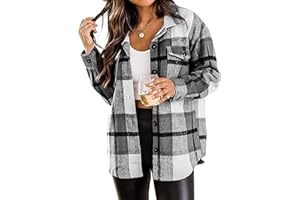 BOXIACEY Plaid Shacket Womens Flannel Shacket Jacket Casual Plaid Shacket Long Sleeve Button Down Shirts with Pocket