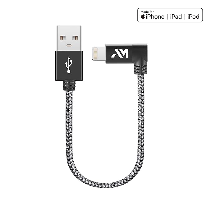 Lightning Kabel, Amazer iPhone Ladekabel [Apple MFi Zertifiziert] 90 Grad Winkel Stecker für iPhone - 0.2m/0.65ft