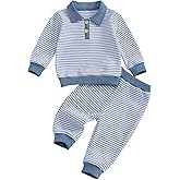 VISGOGO Baby Boy Clothes Toddler Fall Winter Outfit Sweater Toddler Boy Striped Clothes 6 12 18 Months 2 3T 4T Pant Set