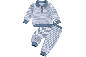 VISGOGO Baby Boy Clothes Toddler Fall Winter Outfit Sweater Toddler Boy Striped Clothes 6 12 18 Months 2 3T 4T Pant Set