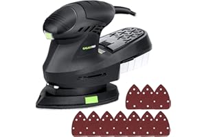 GALAX PRO Electric Detail Sander,12000 OPM Electric Sander with 10 Pieces Sandpapers, 1.6 A Powerful Motor with Efficient Dust Collection System ，Compact for Tight Space, Woodworking (QD6306C)