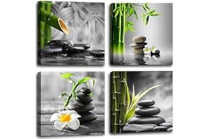 Bamdeya Zen Bathroom Decor Black and White Wall Art Grey Green Room Decor Stone Bamboo Pictures Canvas Meditation Posters Pri