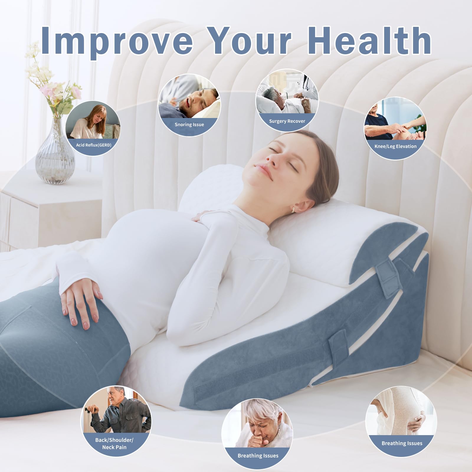 SlumbayTale Bed Wedge Pillow for Sleeping, 12&18&25 Inch Adjustable Height Memory Foam Wedge Pillow for After Surgery, 12-in-1 Wedge Pillow for Acid Reflux, Snoring, Gerd, Back Pain