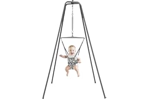 Jolly Jumper Elite (Grey Safari) Baby Exerciser - Sturdy Frame, 6 ft Tall Stand Baby Jumper, Indoor and Outdoor Exercise Saddle Seat, Adjustable Height, for Infants up to 28lbs