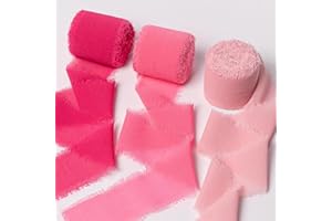 Hot Pink Pastel Pink Handmade Chiffon Ribbon,1.5" x 21Yd Frayed Silk Ribbons for Wreaths Bridal Flower Bouquet Christmas Gift