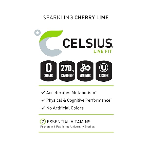 CELSIUS ESSENTIALS, SPARKLING CHERRY LIMEADE, PERFORMANCE ENERGY DRINK 16 FL OZ (PACK OF 12)