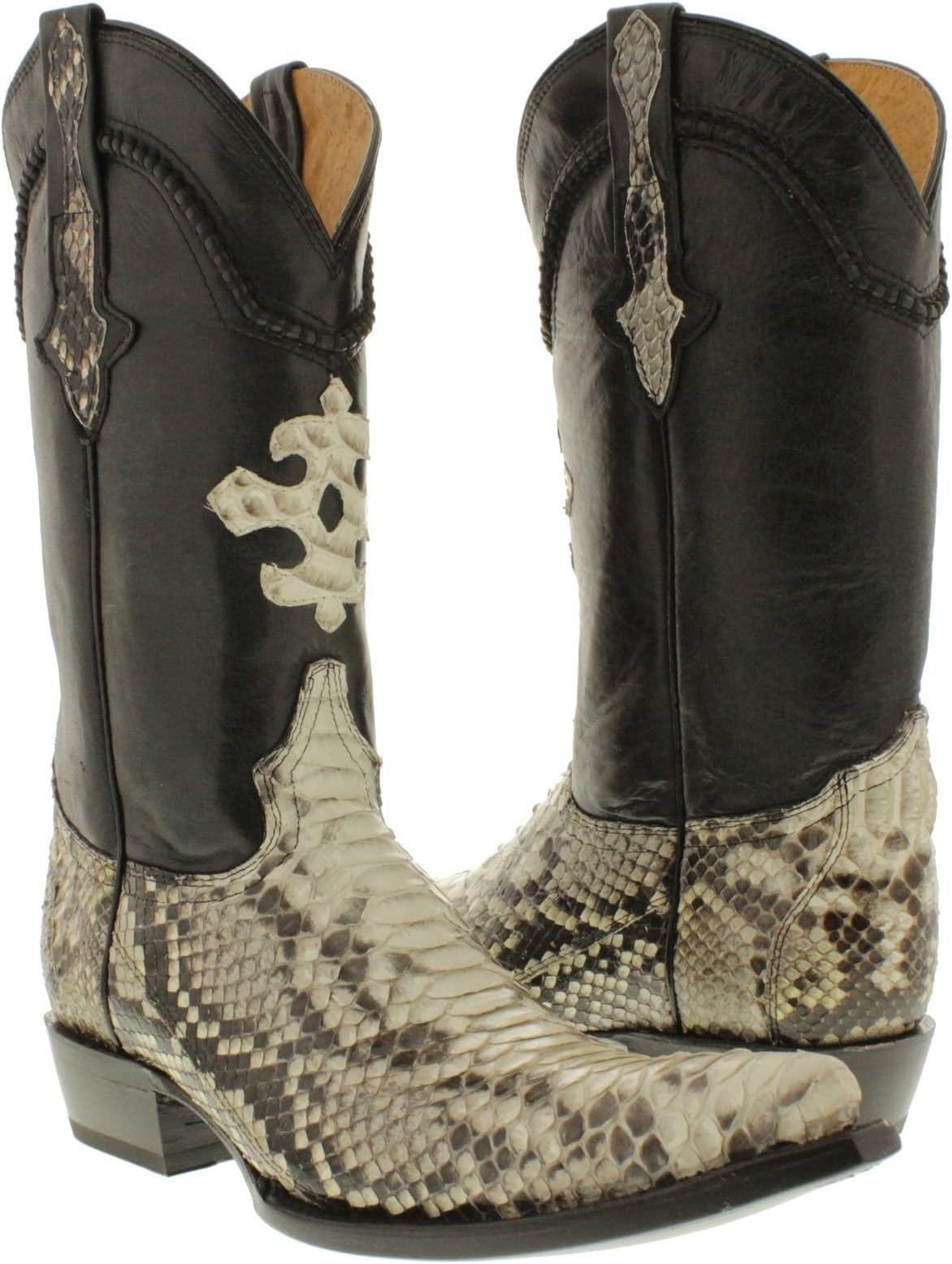 Cowboy Professional - Men Natural Genuine Python Snake Skin Cowboy Boots Pointed