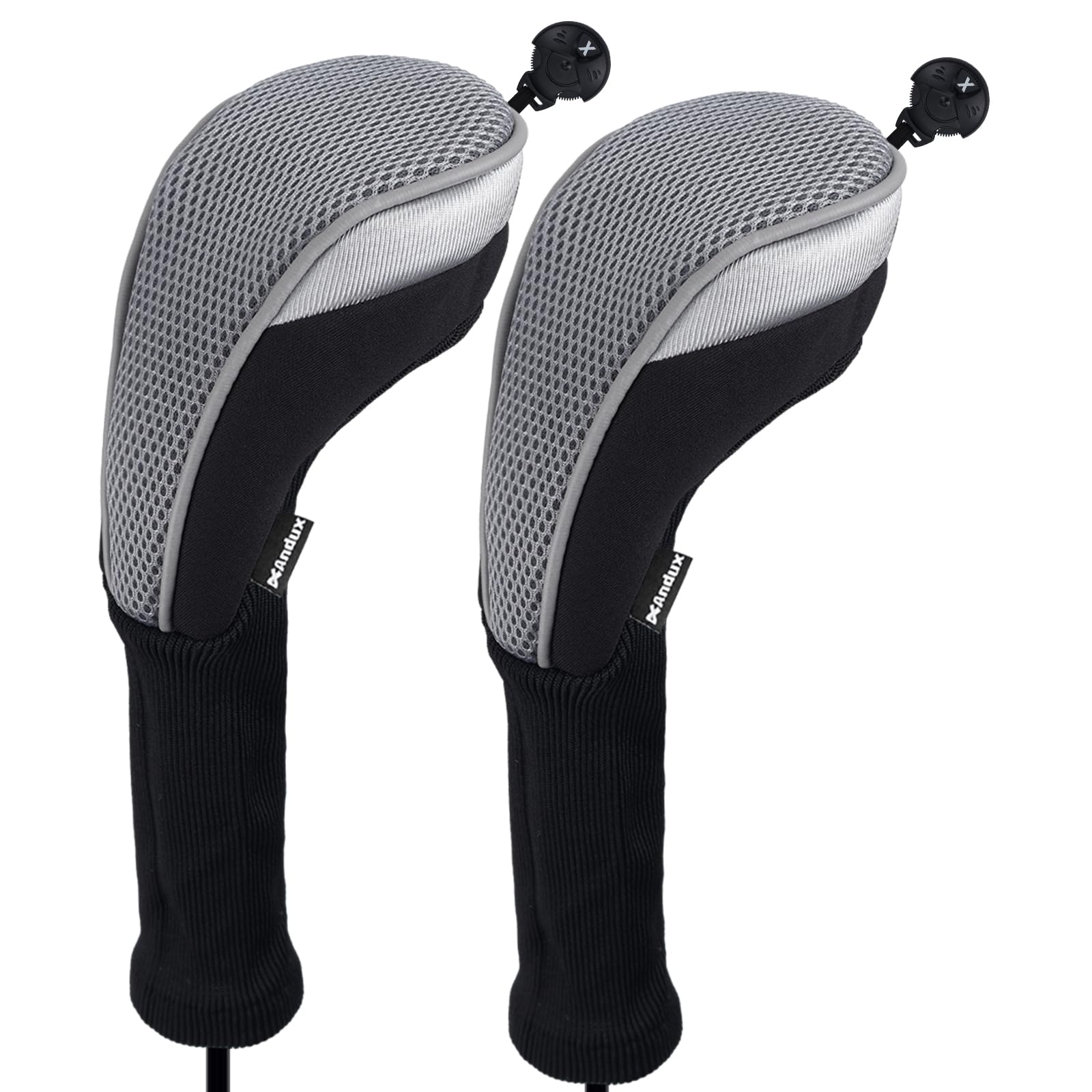 Andux Long Neck Golf Hybrid Club Head Covers with Dial No. Tag CTMT-02 2pcs Grey