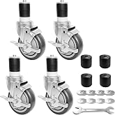 MySit 4 Inch Expanding Stem Casters with Side Brake Set of 4 | Heavy Duty Caster Wheels, Fit 1-1/2", 1-5/8", 1-3/4", 1-7/8" Stainless Steel Furniture Legs for Commercial Kitchen Prep Table