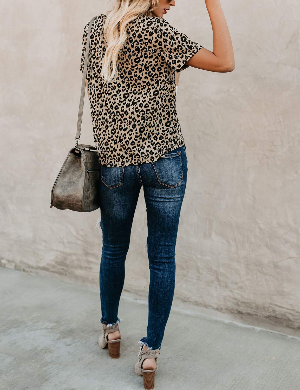 Blooming Jelly Women\'s Leopard Print Tops Short Sleeve Crew Neck T Shirt Basic Casual Shirt Leopard L=UK 14