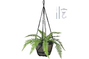 Bouqlife Large Macrame Plant Hanger Black 43 Inch Long for up to 12 Inch Pot No Tassel Cotton Rope Hanging Basket Plant Holder with Heavy Duty Ceiling Hooks
