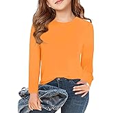 Haloumoning Girls Long Sleeve T Shirts Kids Fall Tops Crewneck Basic Tees 5-14Y