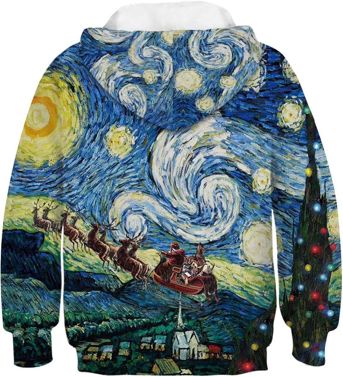 Ainuno Kids Boys Girls Hoodie Pullover 4-15Y Galaxy Wolf Sweatshirts 3D Cool Top: Clothing