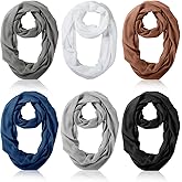 Handepo 6 Pcs Women Infinity Scarf Solid Color Lightweight Loop Scarf Winter Soft Neck Warmer for Women Men