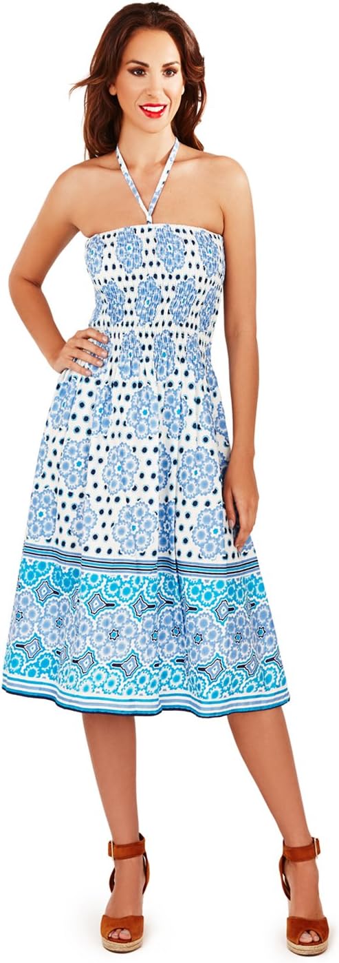 Pistachio Womens 3 in 1 Daisy Bandeau Dress Ladies Halterneck Midi Cotton Skirt