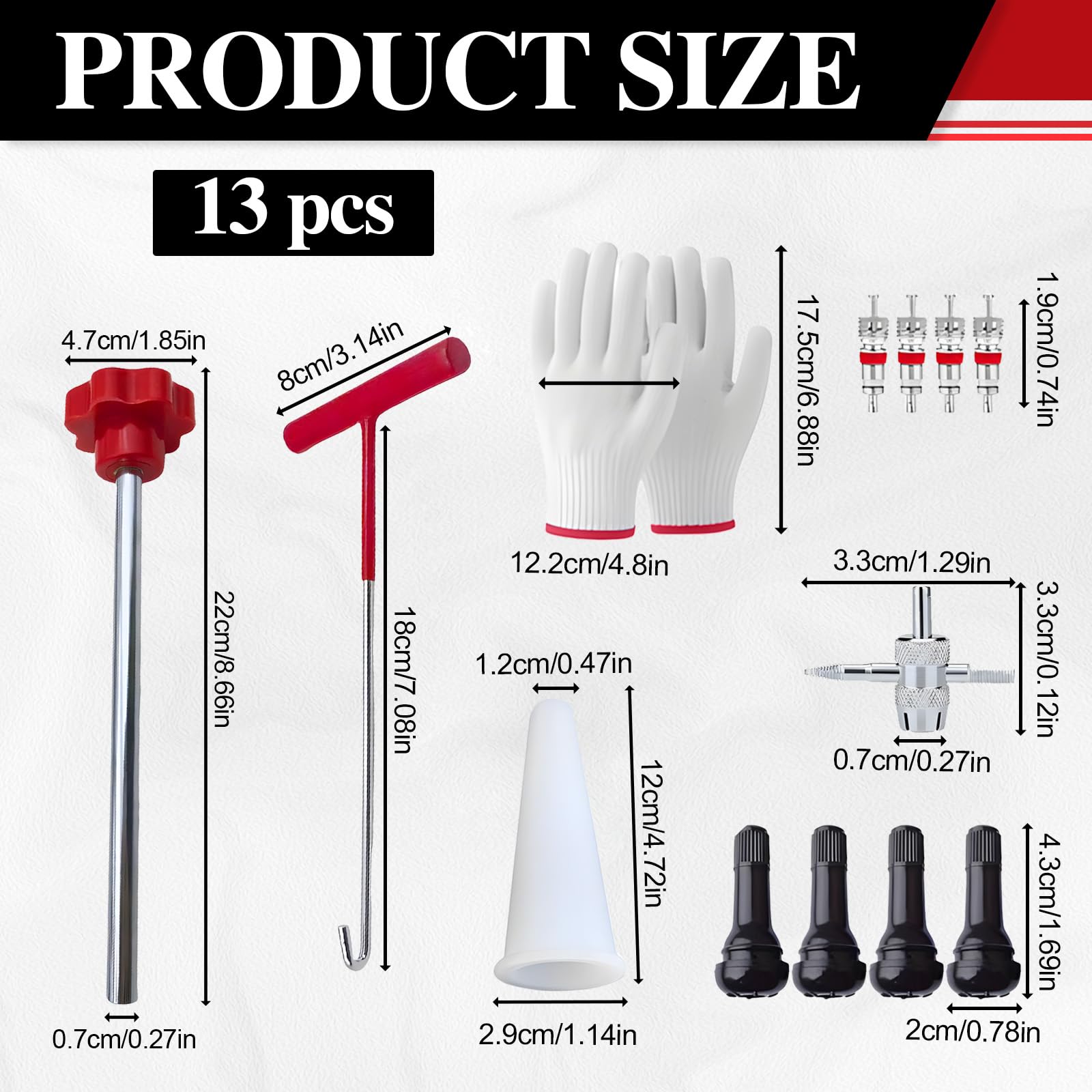 ZHAO GE 7 Stück Reifenventil Werkzeug Set, Ventil Installationswerkzeug Set, Vorbauabzieher, Hakenwerkzeug, Hilfswerkzeug und Handschuhe, für Auto, LKW 2