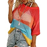 RITERA Plus Size Women Crochet Cover Up Summer Scoop Neck Swimwear Hollow Out Sweater Tops Vacation Beach Shirts XL-5XL
