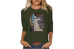 SMIDOW Women Easter Day Tops Jesus Cross Printed Tee Casual Christian Blouse 3/4 Sleeve T-Shirt Religious Blouses